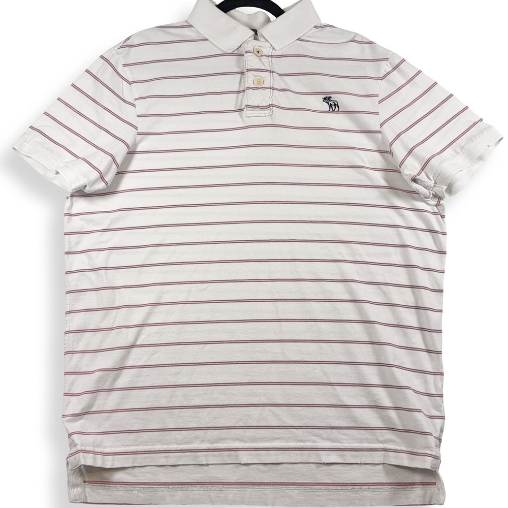 Vintage Y2K Abercrombie & Fitch Muscle Polo Mens XXL White Burgundy Stripe Moose